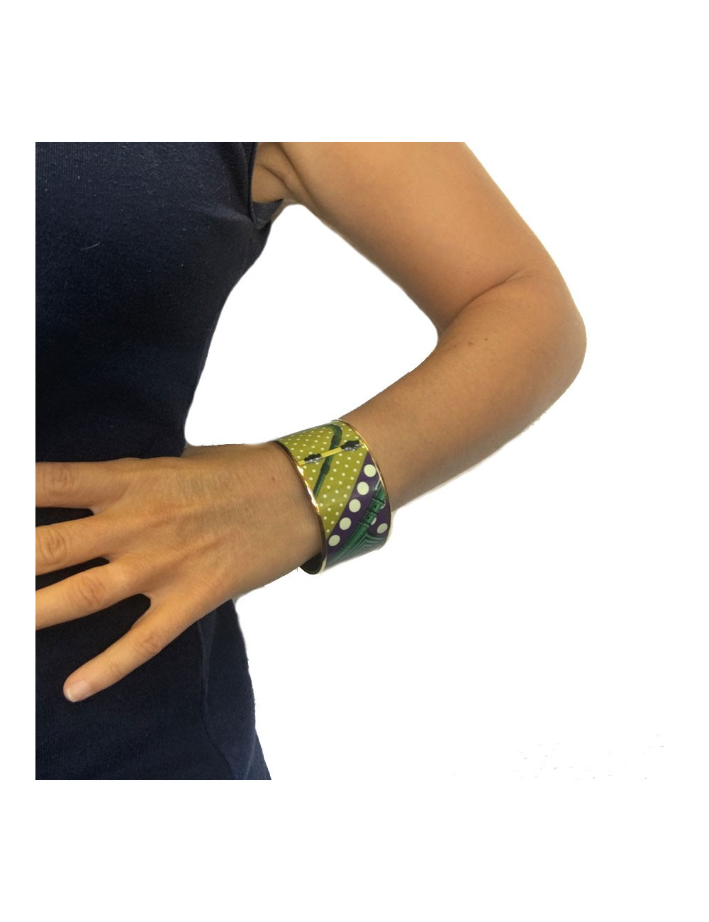 Bracelet HERMES extra large clic clac en émail et plaqué or