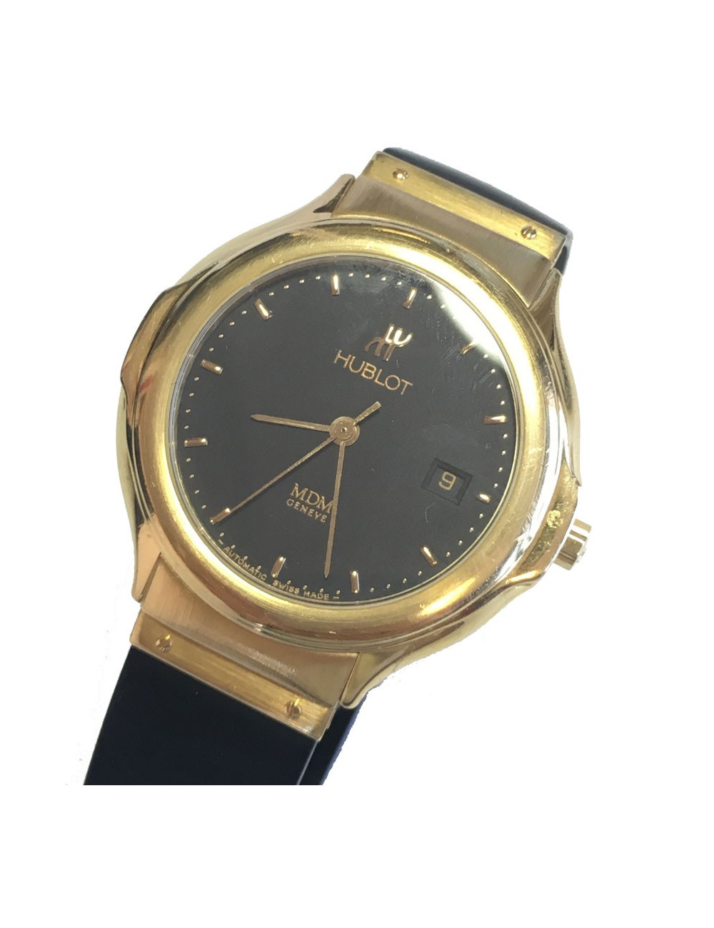 xxx Montre HUBLOT MDM automatique en or et cuir noir