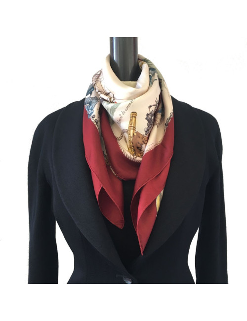 xxx Carré HERMES "Vaisseaux et Frégates" en soie ivoire et bordeaux