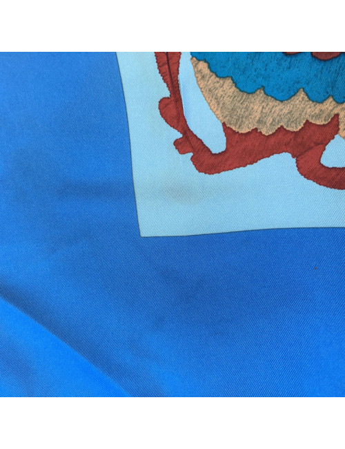 xxx Carré HERMES "Din tini ya sue" en soie bleue