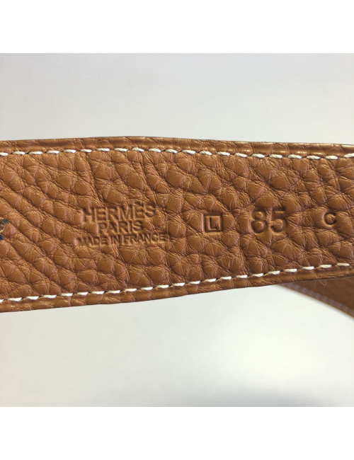 Ceinture HERMES T 85 réversible en cuir box noir et cuir togo gold