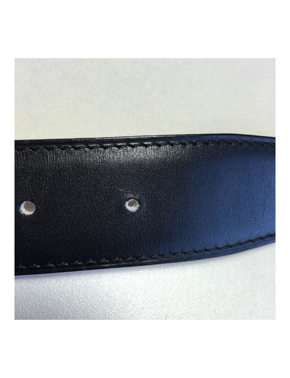 Ceinture HERMES T 85 réversible en cuir box noir et cuir togo gold