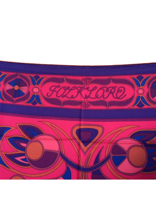 HERMES "Folklore" shawl in mulitcolored silk twill