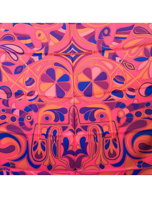 HERMES "Folklore" shawl in mulitcolored silk twill