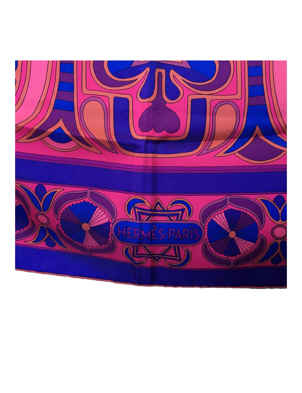 HERMES "Folklore" shawl in mulitcolored silk twill