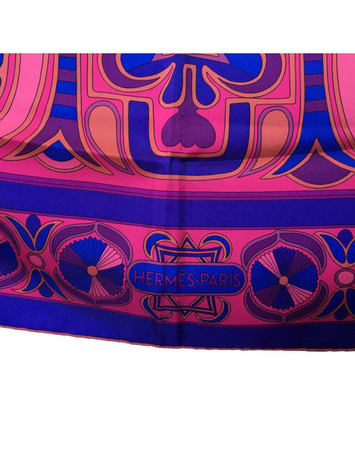 HERMES "Folklore" shawl in mulitcolored silk twill
