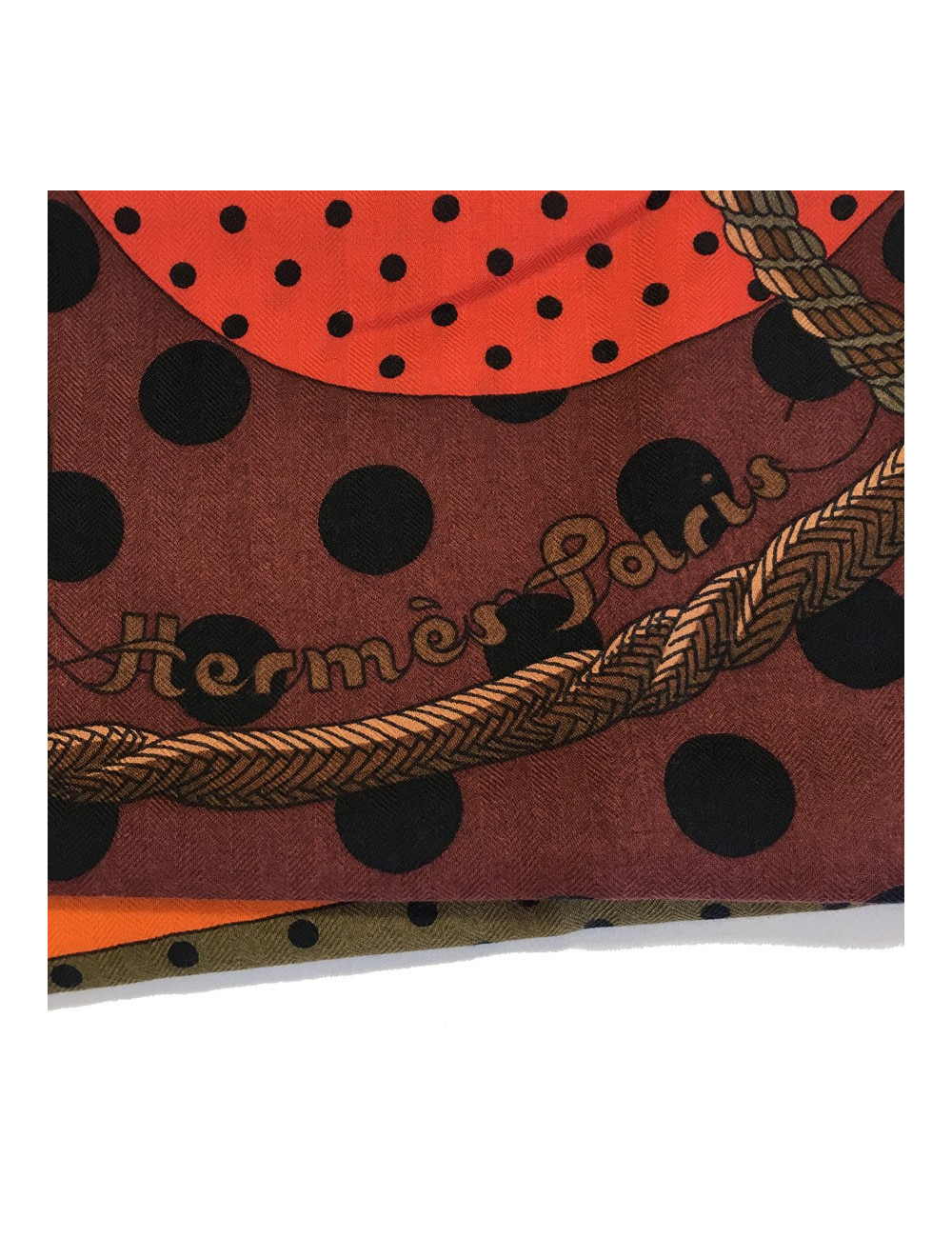 Châle HERMES "Clic Clac à pois" en cachemire et soie