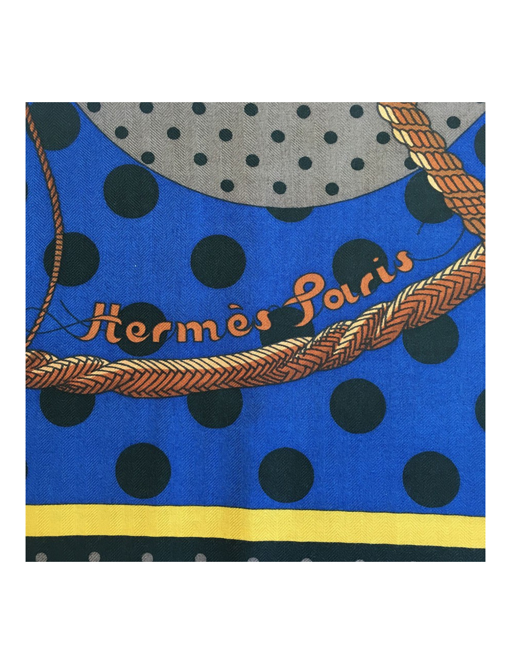 HERMES  "Clic Clac à pois" shawl in black, brown and indigo xashmere and silk