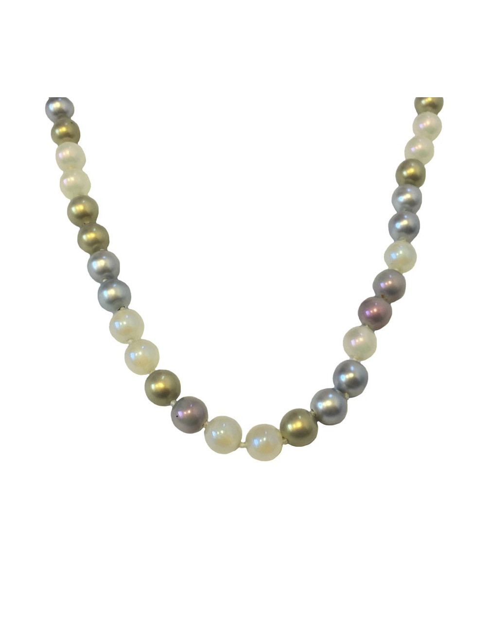 Sautoir CHANEL perles nacrées grises, mauve et beige