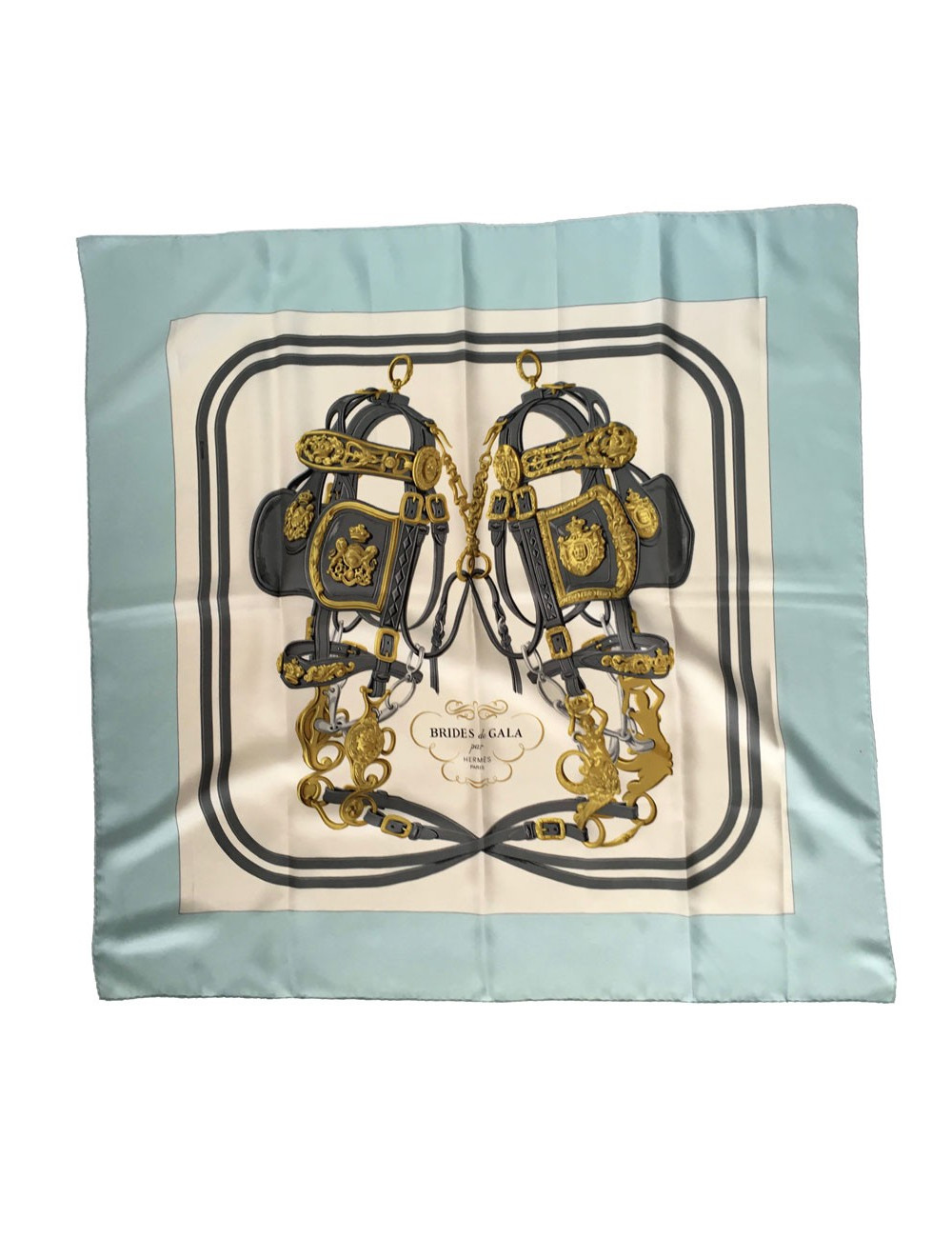 A NETTOYER Carré HERMES Brides de Gala soie ivoire et bleu ciel