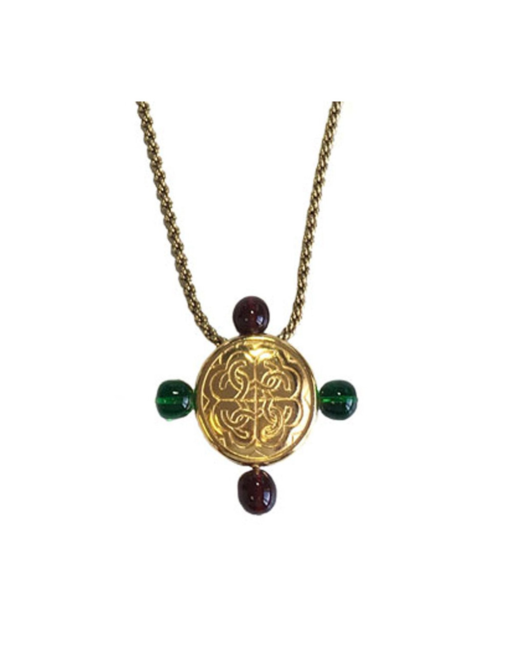 Sautoir CHANEL Vintage 80 ' en métal doré et résine verte et bordeaux