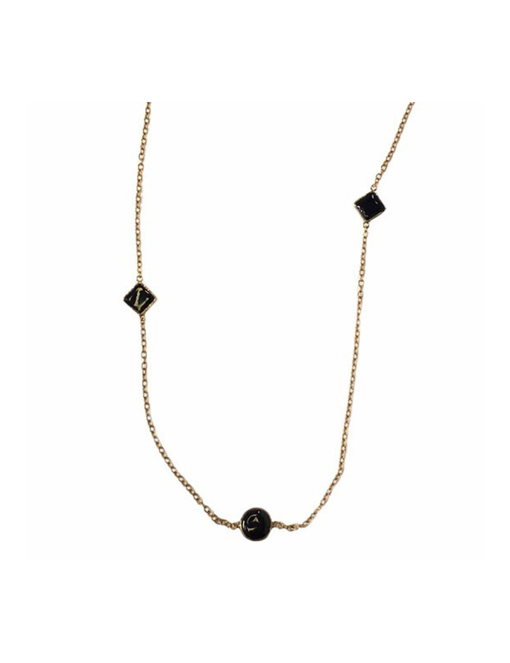 MARGUERITE of VALOIS golden chain and glass paste black necklace