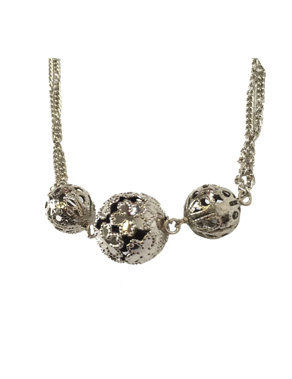 Sautoir MARGUERITE DE VALOIS « Sphère » en métal argenté