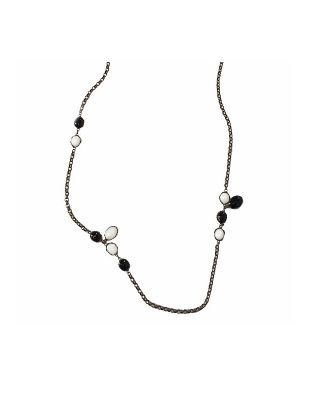 Necklace MARGUERITE of VALOIS gold chain and black and white glass paste