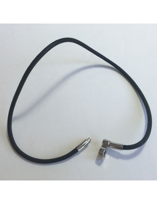 HERMES black leather link and padlock silver necklace