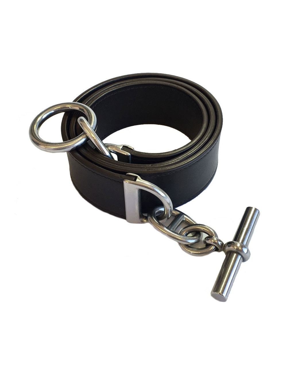 Ceinture HERMES en cuir lisse chocolat et fermoir en T argenté