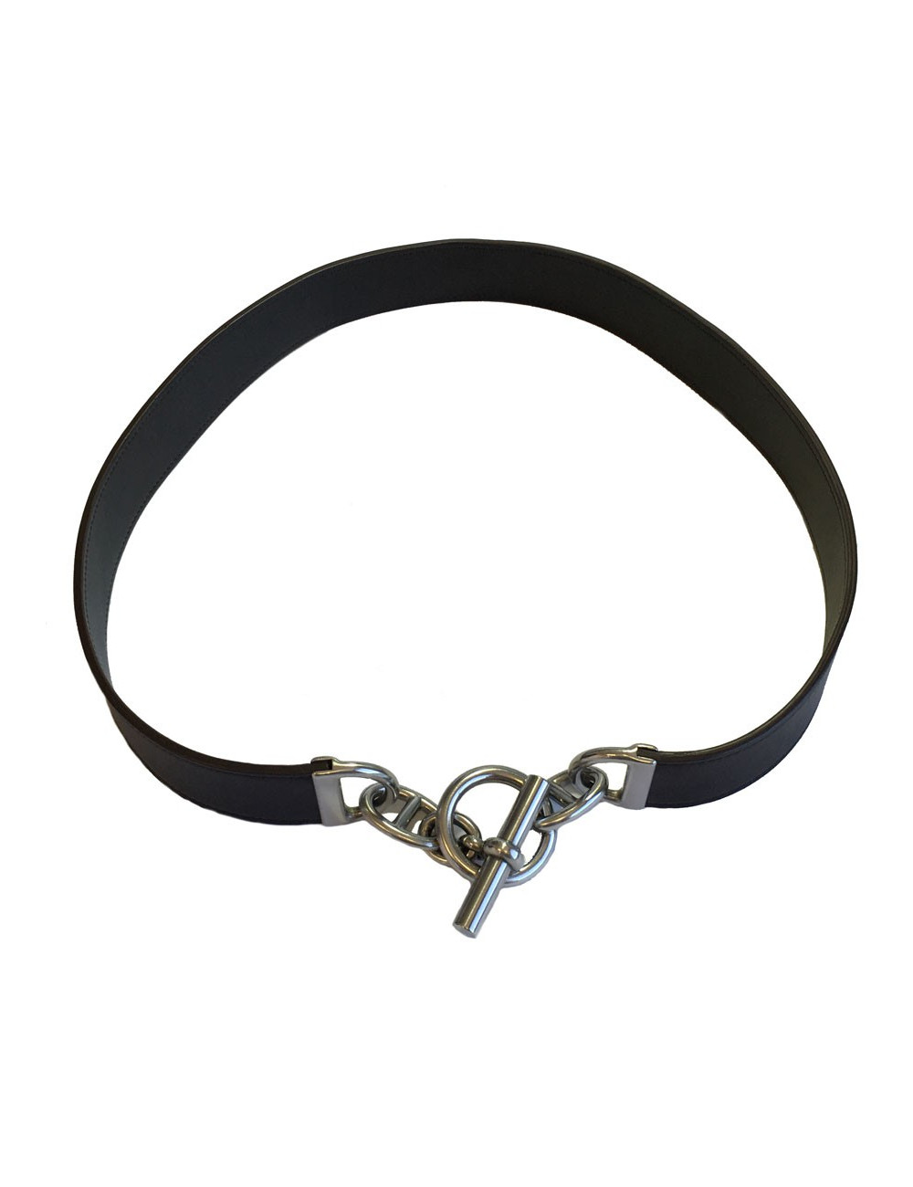 Ceinture HERMES en cuir lisse chocolat et fermoir en T argenté