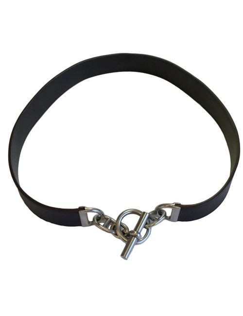 Ceinture HERMES en cuir lisse chocolat et fermoir en T argenté