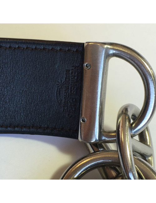 Ceinture HERMES en cuir lisse chocolat et fermoir en T argenté