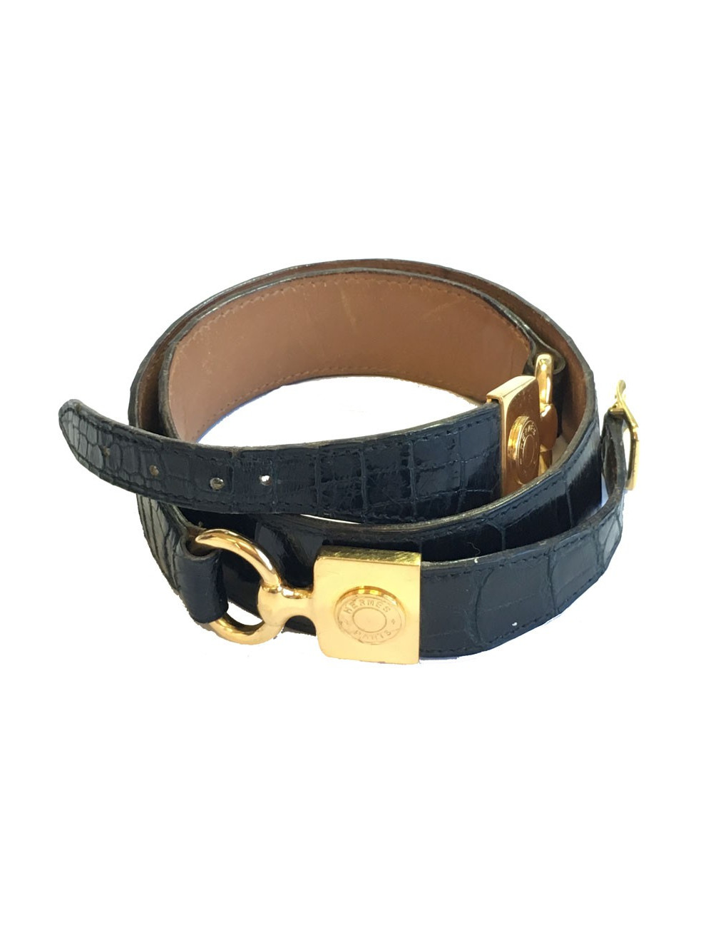 Belt HERMES Vintage crocodile black T75