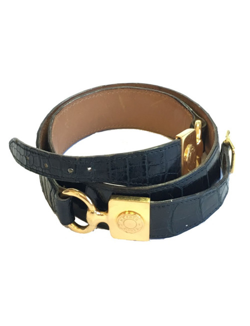 Belt HERMES Vintage crocodile black T75