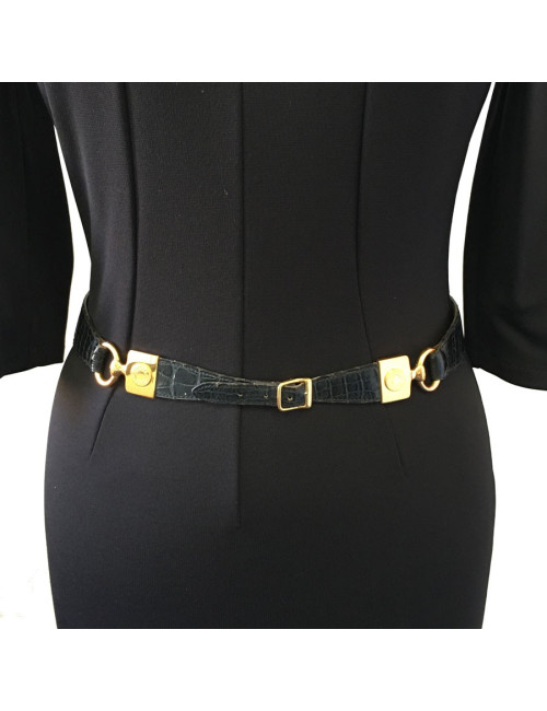 Belt HERMES Vintage crocodile black T75