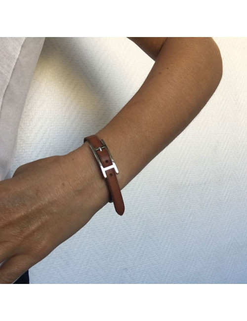 Bracelet HERMES  en cuir naturel