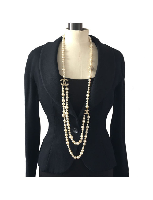Sautoir CHANEL double en perles et strass