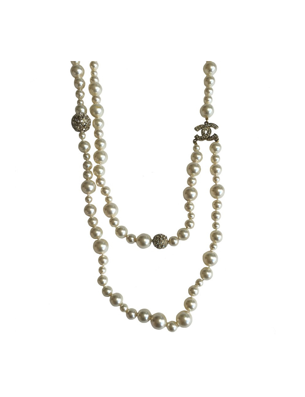 Sautoir CHANEL double en perles et strass