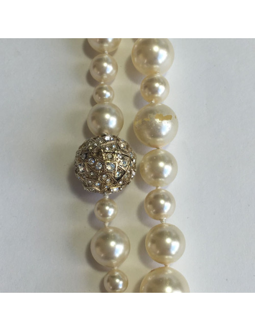 Sautoir CHANEL double en perles et strass