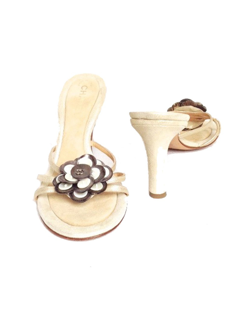 sandales hautes CHANEL t39.5 en daim beige et doré