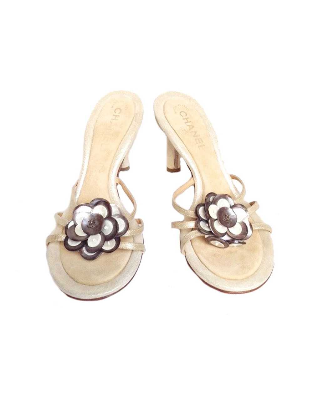 Couture CHANEL T 39,5 gold lame sandals
