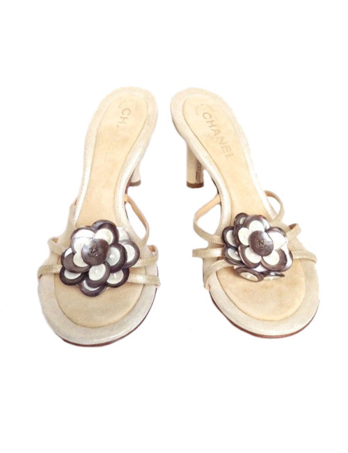 Sandales hautes CHANEL t39.5 en daim beige et doré