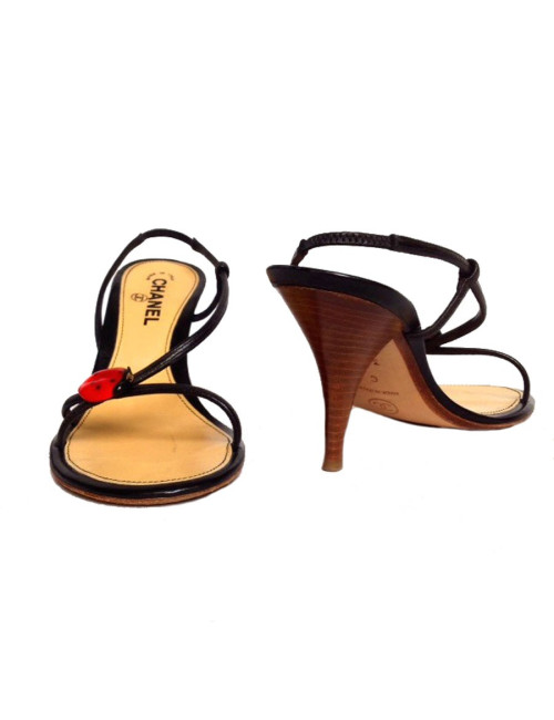 Sandales hautes CHANEL t.39.5 en cuir et bois foncé 