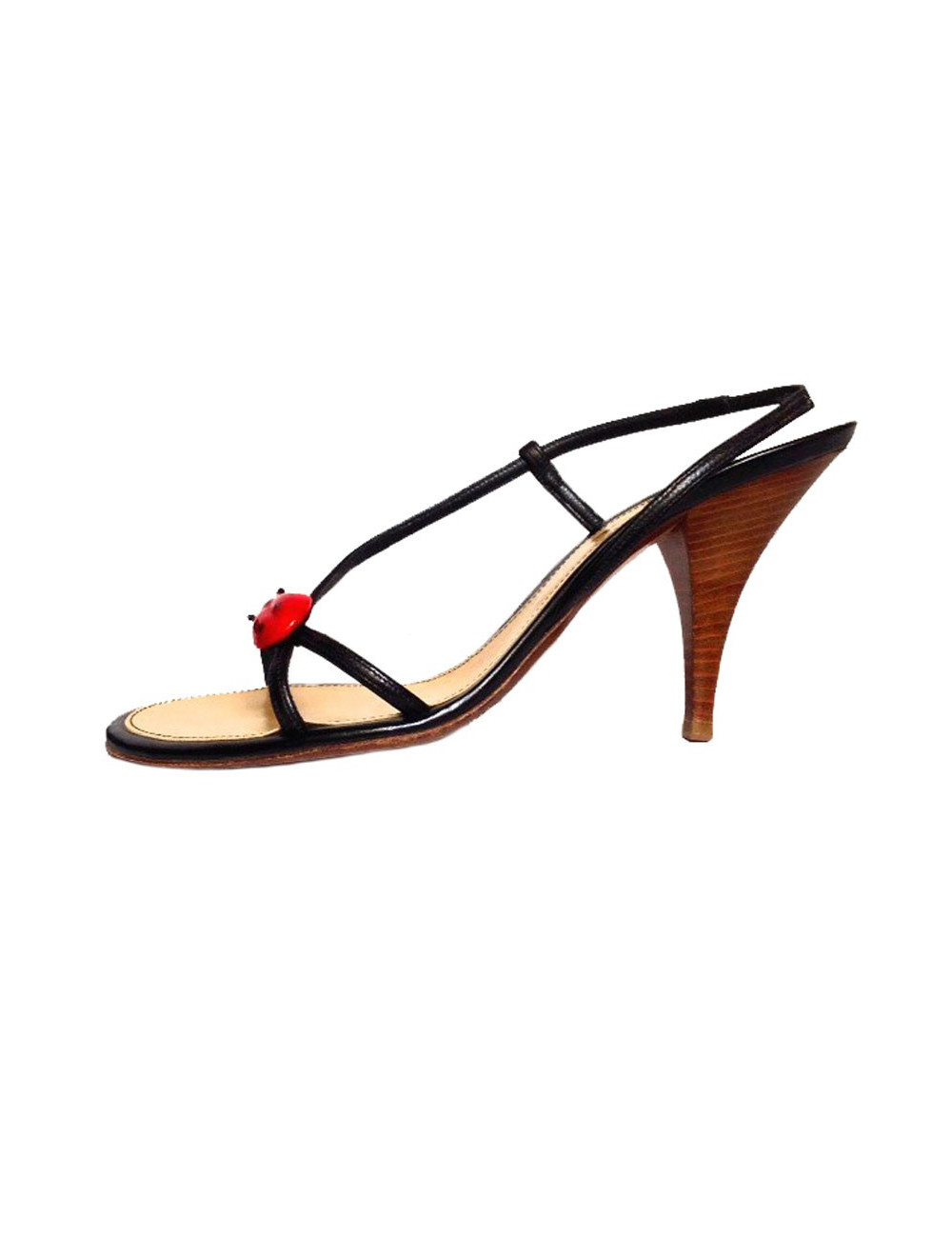 Sandales hautes CHANEL t.39.5 en cuir et bois foncé 