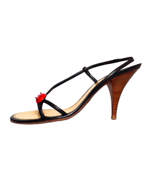 Sandales hautes CHANEL t.39.5 en cuir et bois foncé 