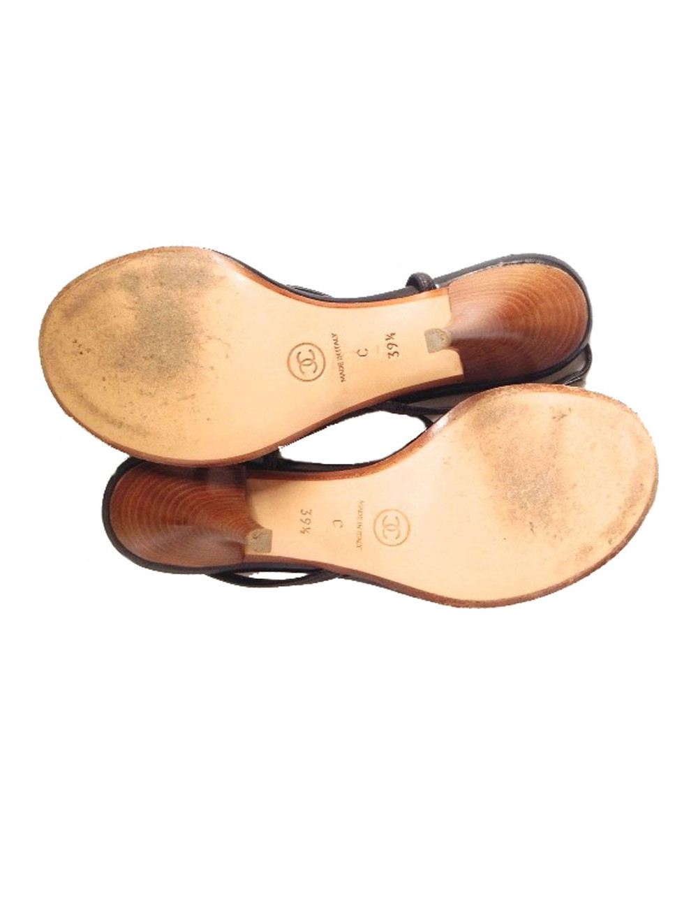 Sandales hautes CHANEL t.39.5 en cuir et bois foncé 
