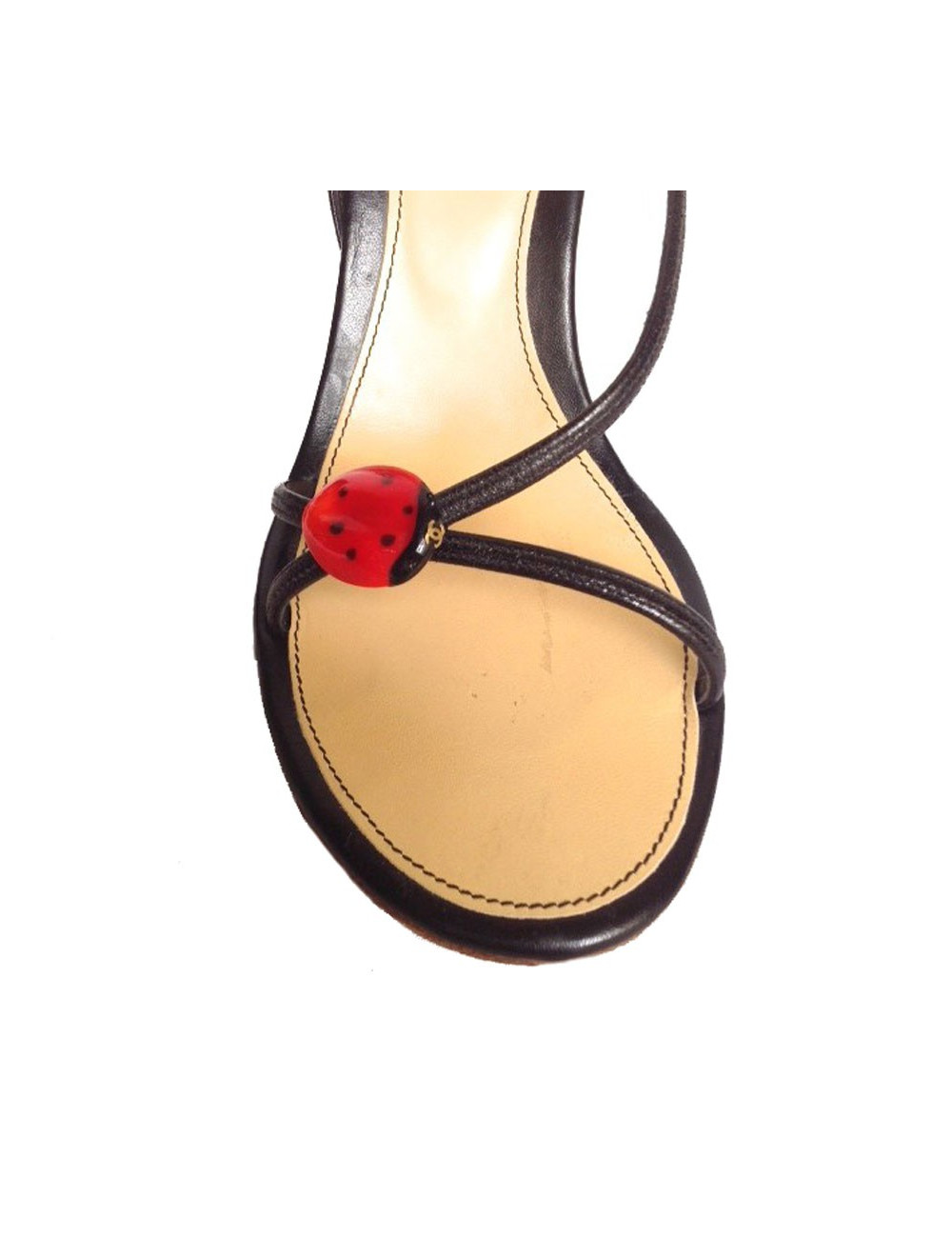 Sandales hautes CHANEL t.39.5 en cuir et bois foncé 