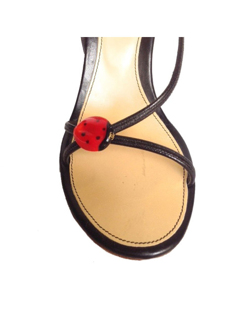 Sandales hautes CHANEL t.39.5 en cuir et bois foncé 