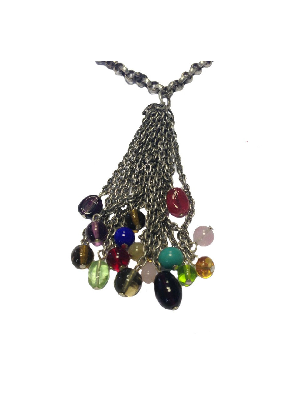 Collier Marguerite de Valois chaîne argent vieilli, pendentif en pâte de verre