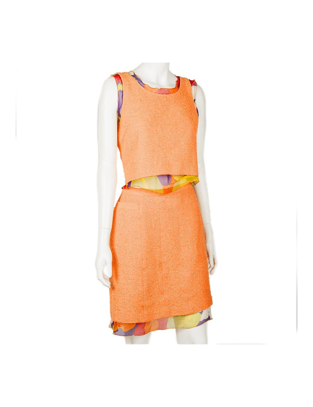 Ensemble CHANEL T 34 top et jupe corail