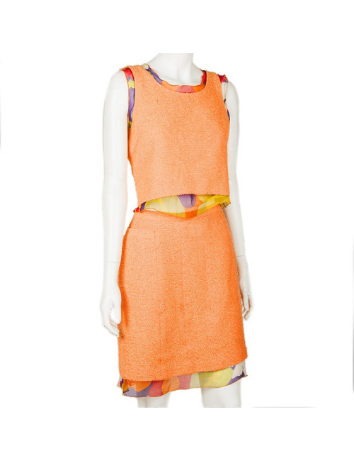 Ensemble CHANEL T 34 top et jupe corail