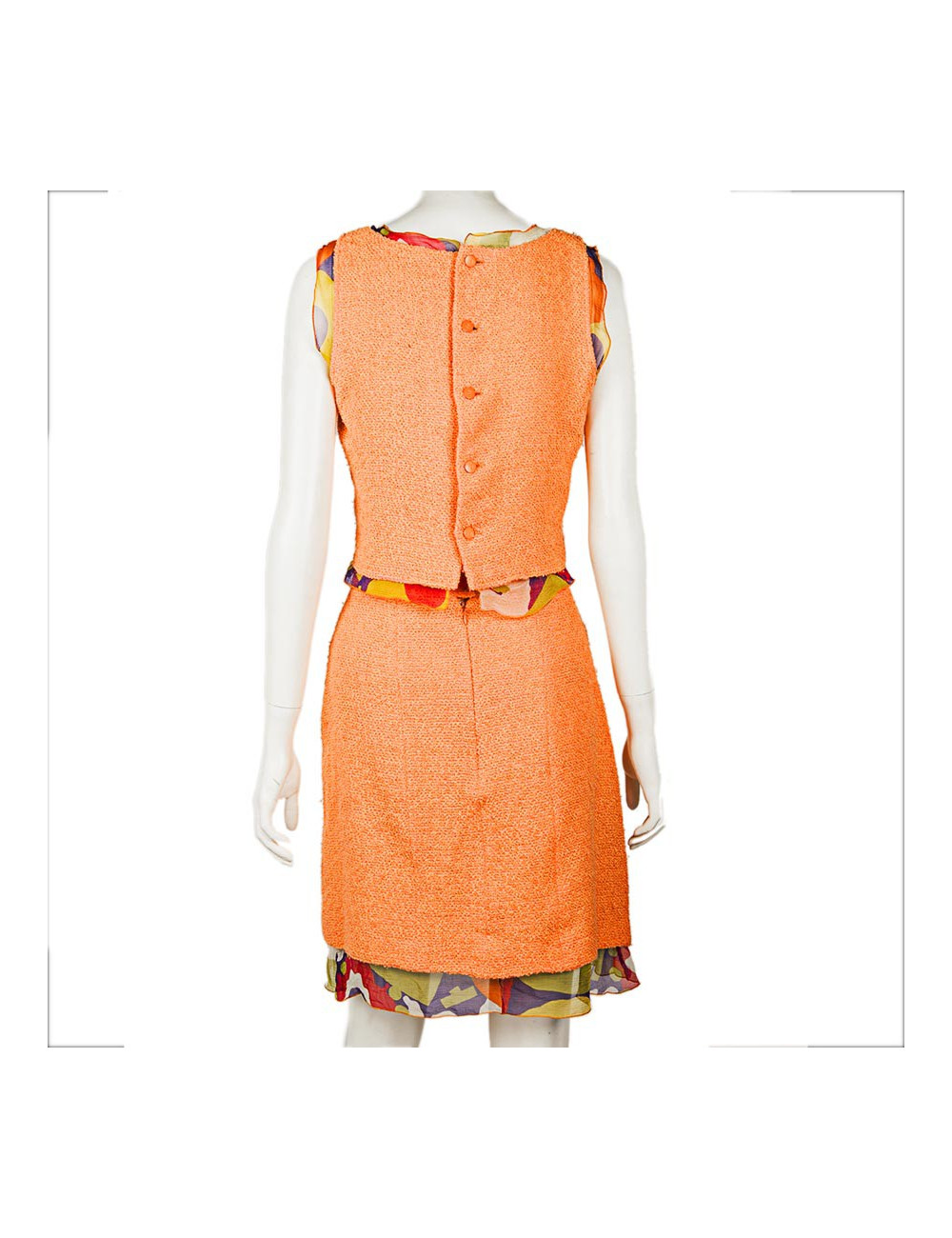 Ensemble CHANEL T 38 top et jupe corail