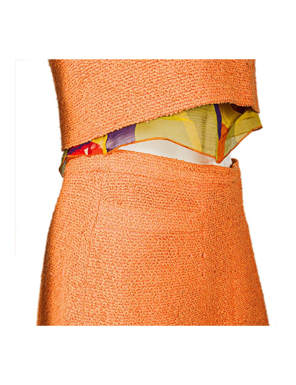 Ensemble CHANEL T 38 top et jupe corail