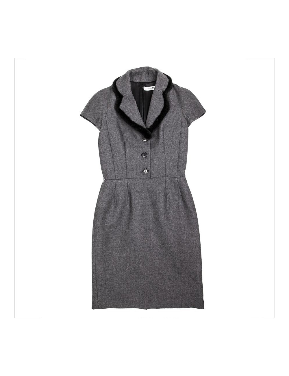  CHRISTIAN DIOR sheath dress in gray wool size 36EU