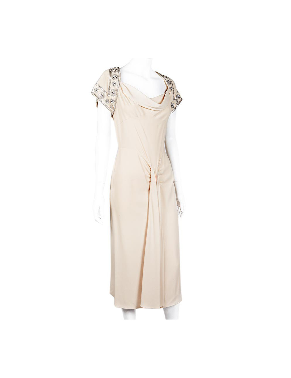 CHRISTIAN DIOR Cocktail Dress in Beige Silk Crepe Size 36FR