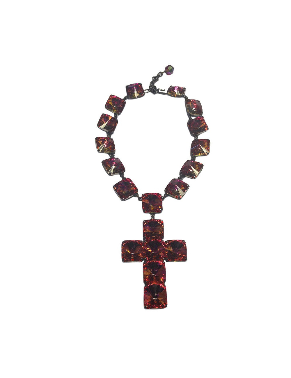 Collier croix anonyme en strass rose