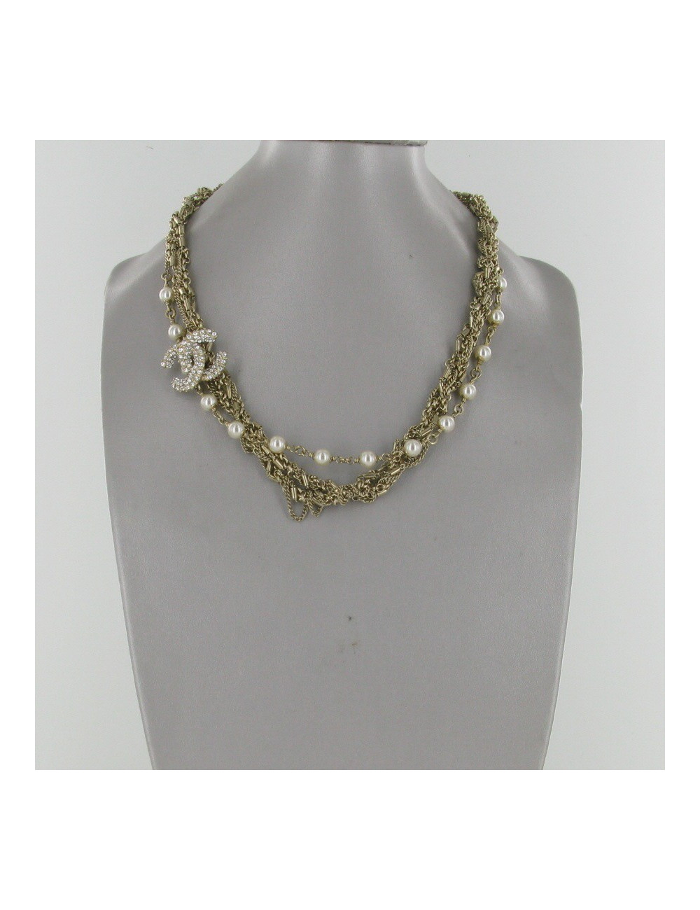 Collier CC strass et perles CHANEL