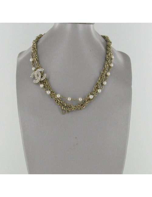Collier CC strass et perles CHANEL
