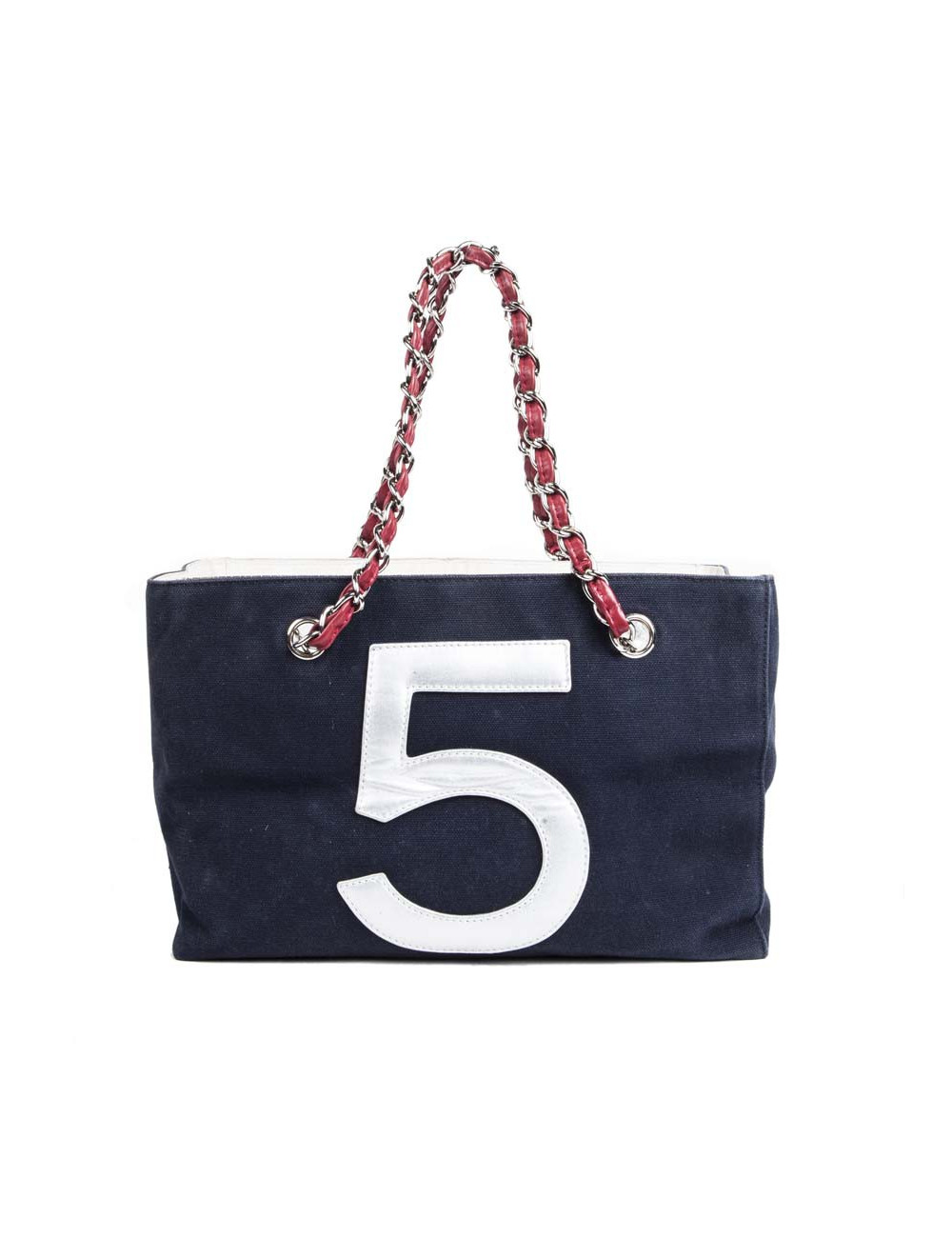 CHANEL bag '5' in navy blue canvas and quilted silver leather